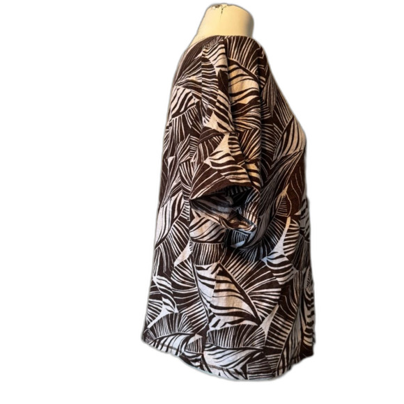 Chico's Brown and Off-white Leaf Print Blouse Top 3 16 XL - Picture 2 of 7
